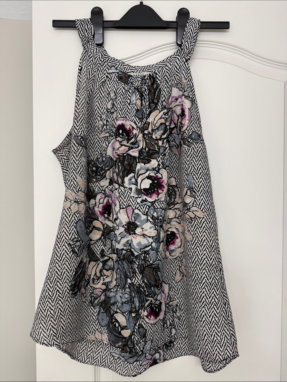 DEX Black & White Chevron Tank with Floral Print